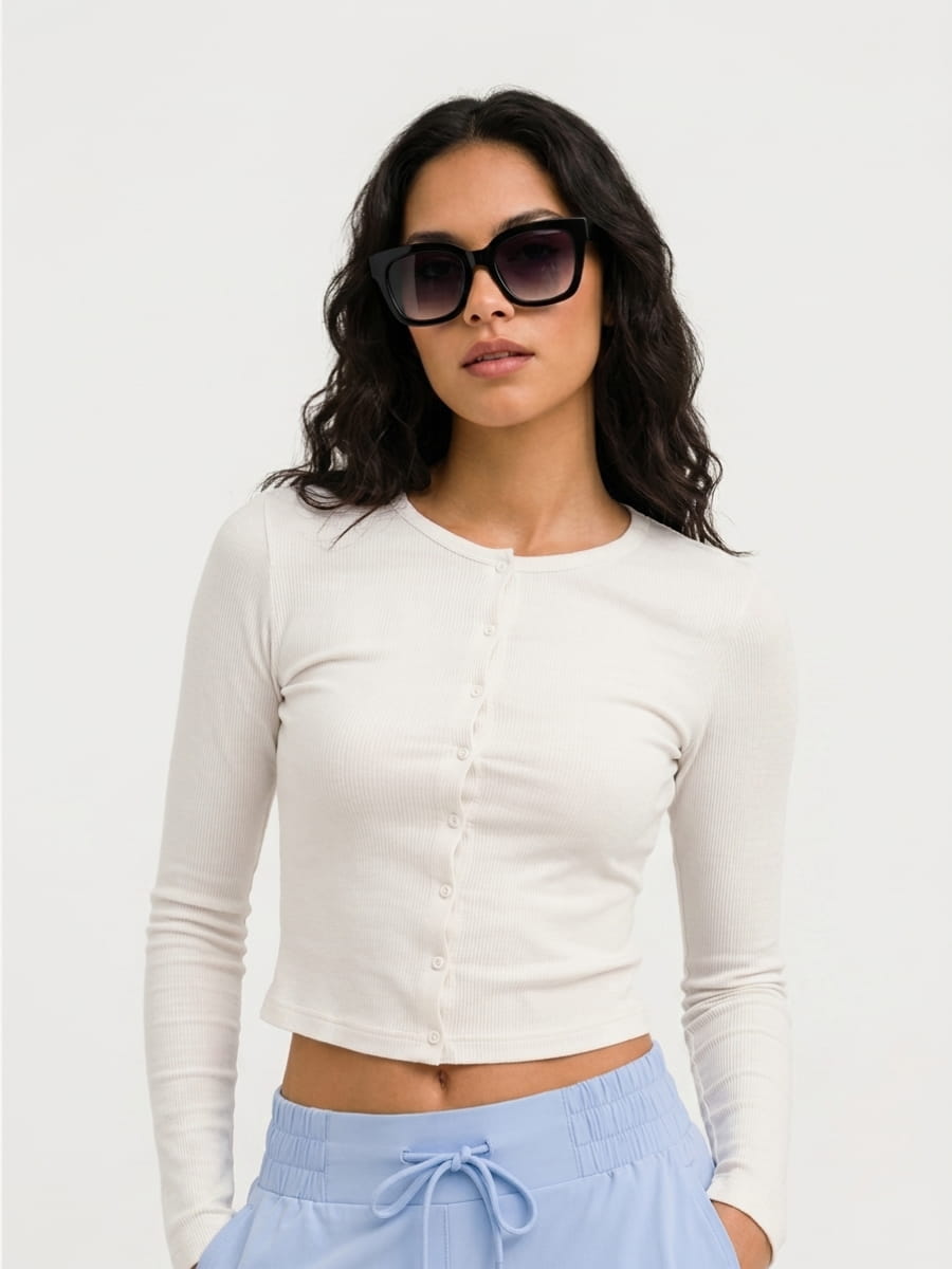 Ribbed Buttoned Top