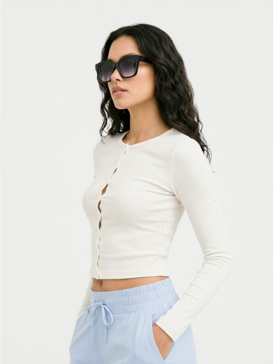 Ribbed Buttoned Top